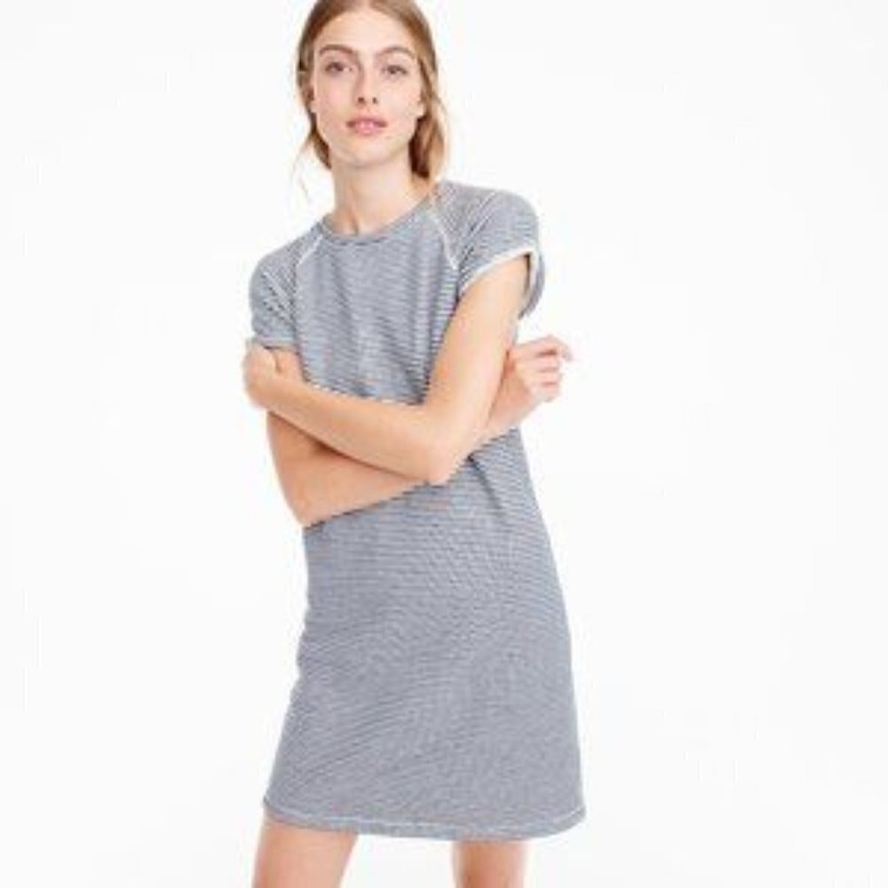 NWT J. Crew Dress Striped Cozy Beach Navy Blue White Terry Cloth Short Sleeve M - Picture 2 of 11